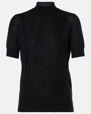 JOSEPH Knitted Wool And Silk Lace Top - Black