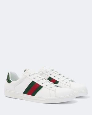 Gucci Ace Web Stripe Leather Sneakers - White