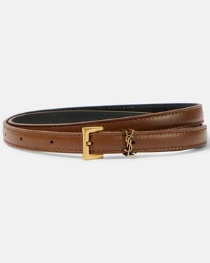 Saint Laurent Cassandre Extra-Slim Leather Belt - Brown