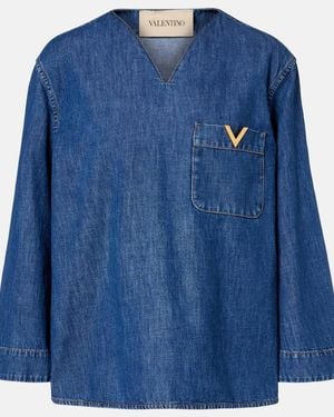 Valentino Top Vgold Aus Chambray - Blau