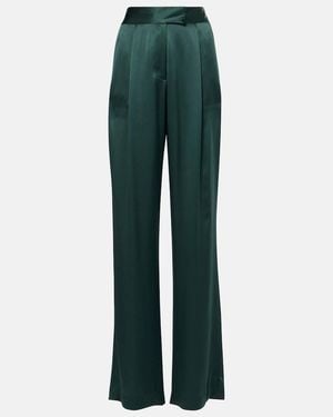 The Sei Pleated Silk Charmeuse Wide-Leg Trousers - Green