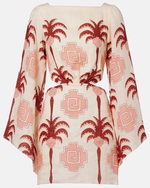 Johanna Ortiz Cutout Printed Linen Minidress - Red