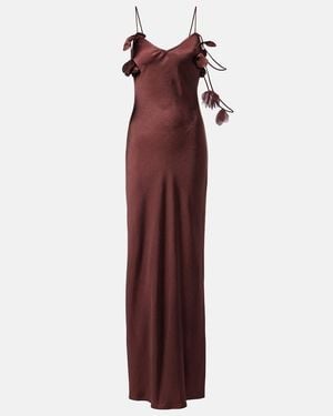 Self-Portrait Embellished Satin Gown - Red