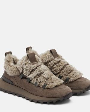 Brunello Cucinelli Baskets Monili En Daim Et Shearling - Marron