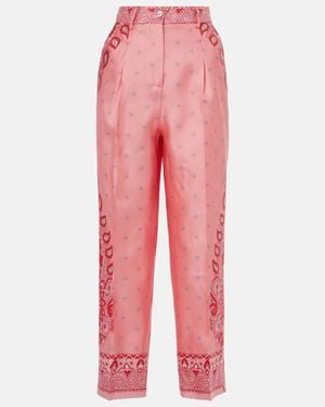 Etro Paisley Silk Straight Trousers - Pink