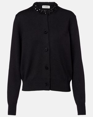 Jil Sander Cardigan Aus Schurwolle Mit Pailletten - Schwarz