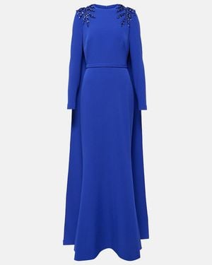 Safiyaa Ginevra Embellished Caped Gown - Blue