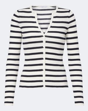 Veronica Beard Anwin Striped Wool Cardigan - White