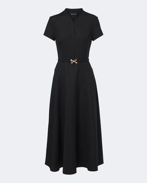 Oscar de la Renta Belted Embellished Wool-Blend Midi Dress - Black