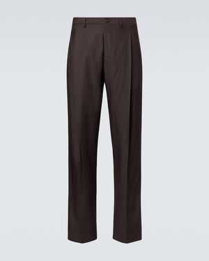 Giorgio Armani Wool, Abaca, And Silk Wide-Leg Trousers - Brown