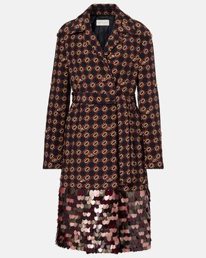 Dries Van Noten Mantel Aus Seide Mit Pailletten - Braun