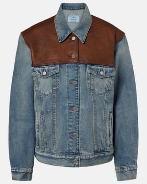 Prada Leather-Trimmed Denim Jacket - Blue