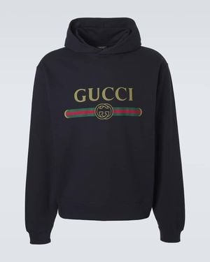 Gucci Logo Cotton And Cashmere Jersey Hoodie - Blue