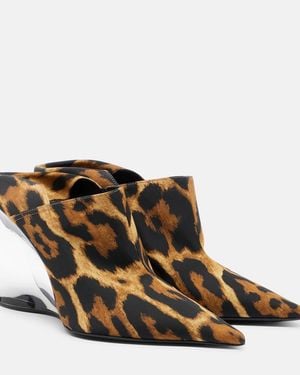 Alaïa Invisible Animal-Print Twill Wedge Mules - Brown