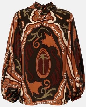 Johanna Ortiz Printed Silk Blouse - Brown