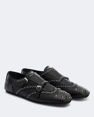 Fendi Studded Leather Monk Strap Shoes - Black