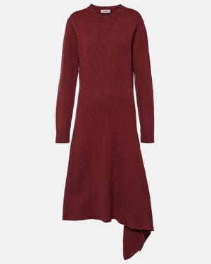 Jil Sander Asymmetric Wool Midi Dress - Red