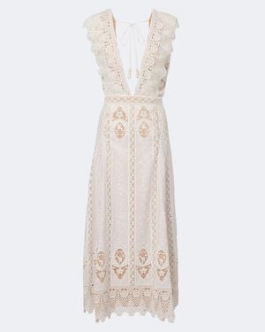 Johanna Ortiz Embroidered Crochet Midi Dress - White