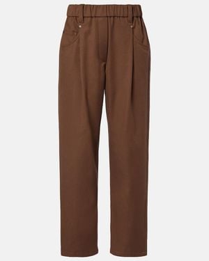 Brunello Cucinelli Monili Cotton-Blend Straight Trousers - Brown