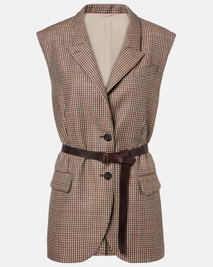 Brunello Cucinelli Houndstooth Wool-Blend Vest - Natural
