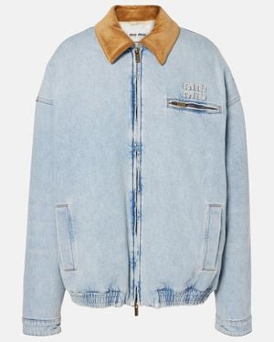 Miu Miu Logo Denim Puffer Jacket - Blue