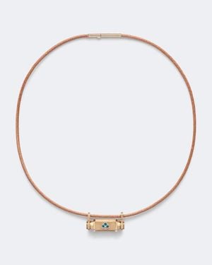 Marie Lichtenberg Clover Smash 18Kt And Leather Locket Necklace With Emeralds - Metallic