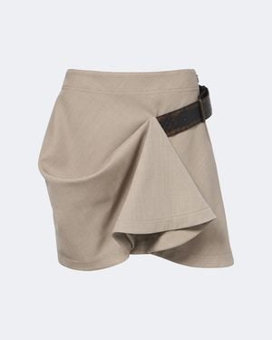 Bottega Veneta Intrecciato Belted Draped Wool Miniskirt - Natural