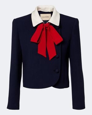 Valentino Garavani Tie-Neck Virgin Wool Jacket - Blue