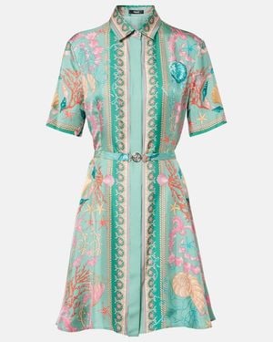 Versace Underwater Barocco Silk Twill Shirt Dress - Blue