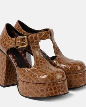 Etro Croc-Effect Leather Mary Jane Court Shoes - Brown