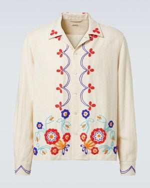 Bode Garden Party Beaded Linen Shirt - White