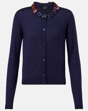 Etro Verzierter Cardigan Aus Seide Und Kaschmir - Blau