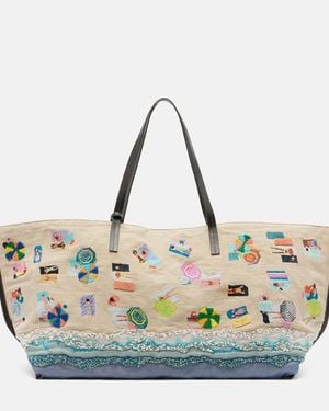 STAUD Christos Large Beaded Canvas Tote Bag - Metallic
