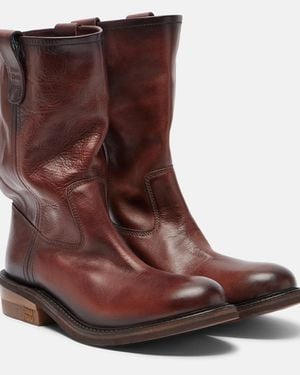 Miu Miu Foule Leather Ankle Boots - Brown