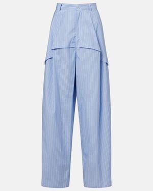 Loewe Paula's Ibiza Striped Cotton Poplin Wide-Leg Pants - Blue