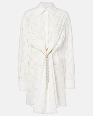 Area Draped Cotton Shirt Dress - White
