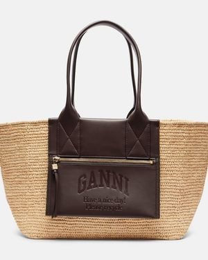 Ganni Raffia Tote Bag - Brown