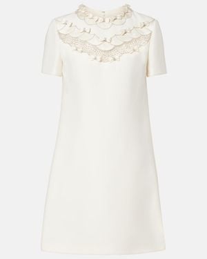 Valentino Crepe Couture Bow-Detail Embellished Minidress - White