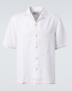 Frescobol Carioca Flavio Embroidered Linen Bowling Shirt - White