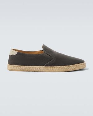 Brunello Cucinelli Jute-Trimmed Suede Slip-On Shoes - Brown