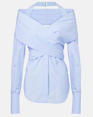Patou Draped Cotton Poplin Blouse - Blue