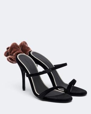 Magda Butrym Floral-Applique Velvet Mules - Black