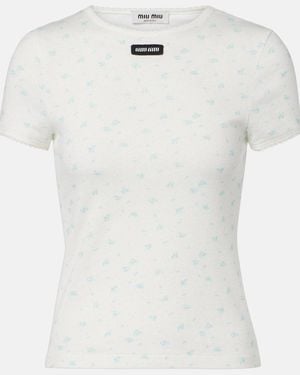 Miu Miu Floral Cotton Jersey T-Shirt - White