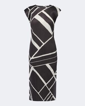 Pleats Please Issey Miyake Bedrucktes Midikleid Fold Line - Schwarz