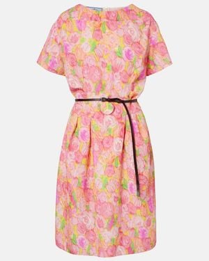 Prada Floral Silk-Blend Cloque Midi Dress - Pink