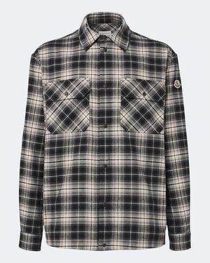 Moncler Checked Cotton Flannel Zip-Up Shirt - Black