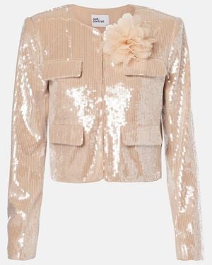 Self-Portrait Sequined Jacket - Natural