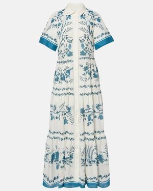 Erdem Floral Cotton And Linen Tiered Shirt Dress - Blue