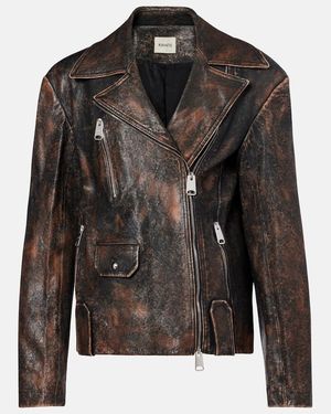 KHAITE Catalina Distressed Leather Biker Jacket - Black