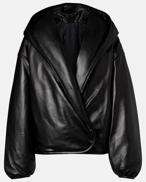 Alaïa Hooded Leather Bomber Jacket - Black